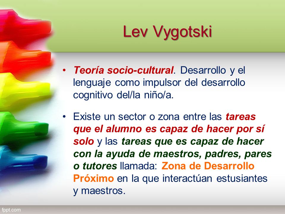 Lev Vygotski Teoría socio-cultural. Desarrollo y el lenguaje como impulsor del desarrollo cognitivo del/la niño/a.
