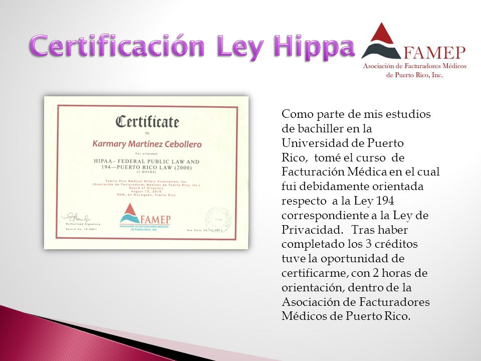 Certificación Ley Hippa