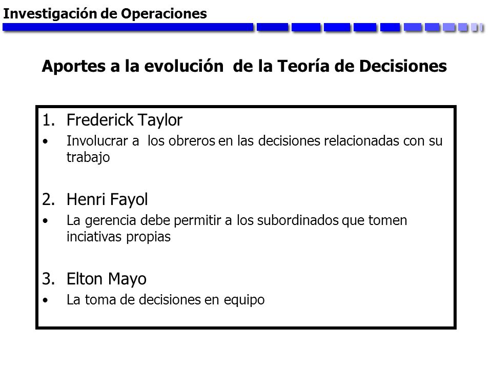 Aportes a la evolución de la Teoría de Decisiones