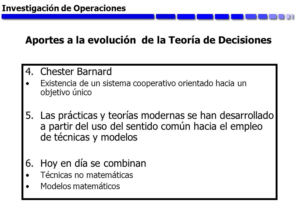 Aportes a la evolución de la Teoría de Decisiones