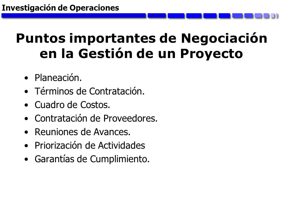 Puntos importantes de Negociación en la Gestión de un Proyecto