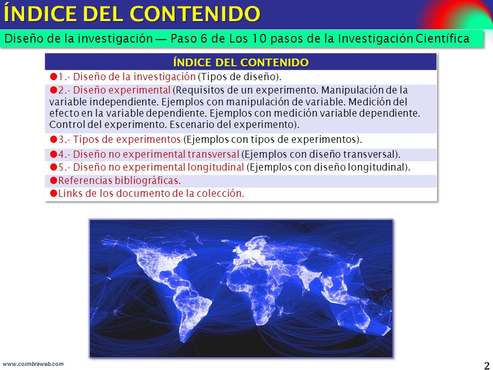 ÍNDICE DEL CONTENIDO Diseño de la investigación ― Paso 6 de Los 10 pasos de la Investigación Científica.