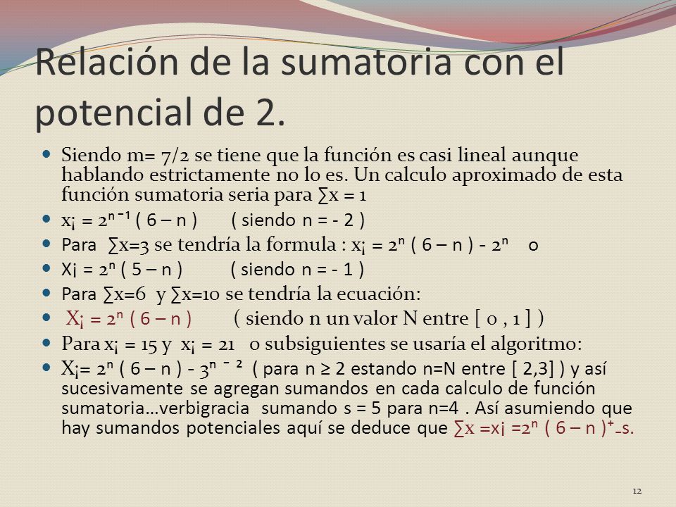 Relación de la sumatoria con el potencial de 2.