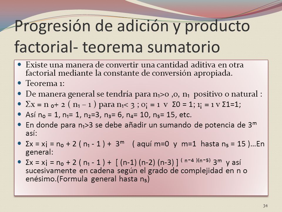 Progresión de adición y producto factorial- teorema sumatorio