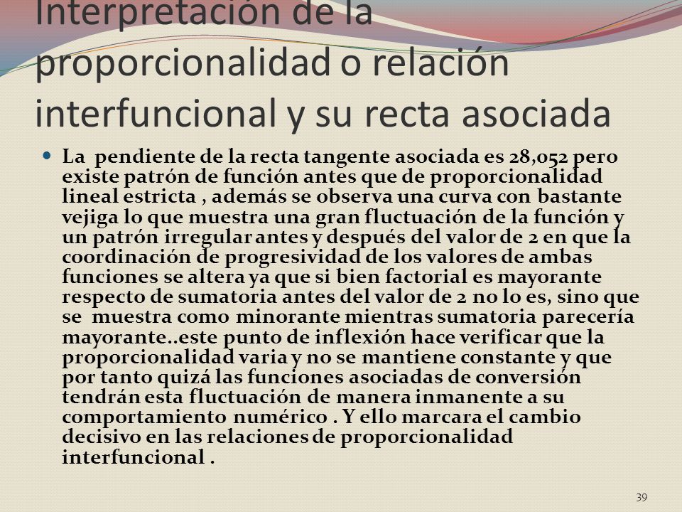 Interpretación de la proporcionalidad o relación interfuncional y su recta asociada