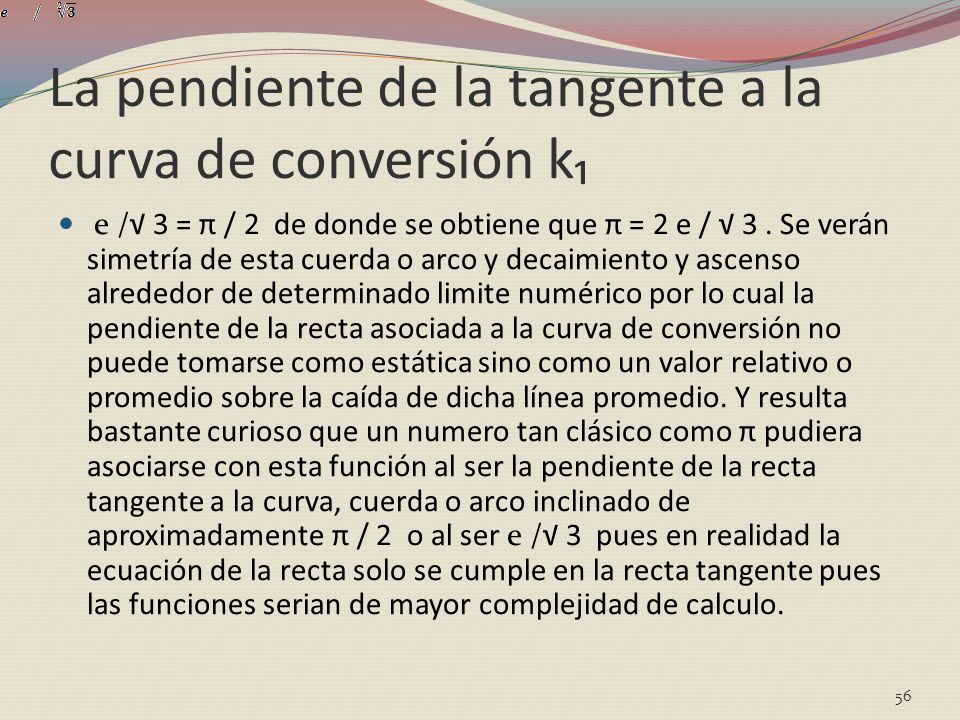 La pendiente de la tangente a la curva de conversión k₁