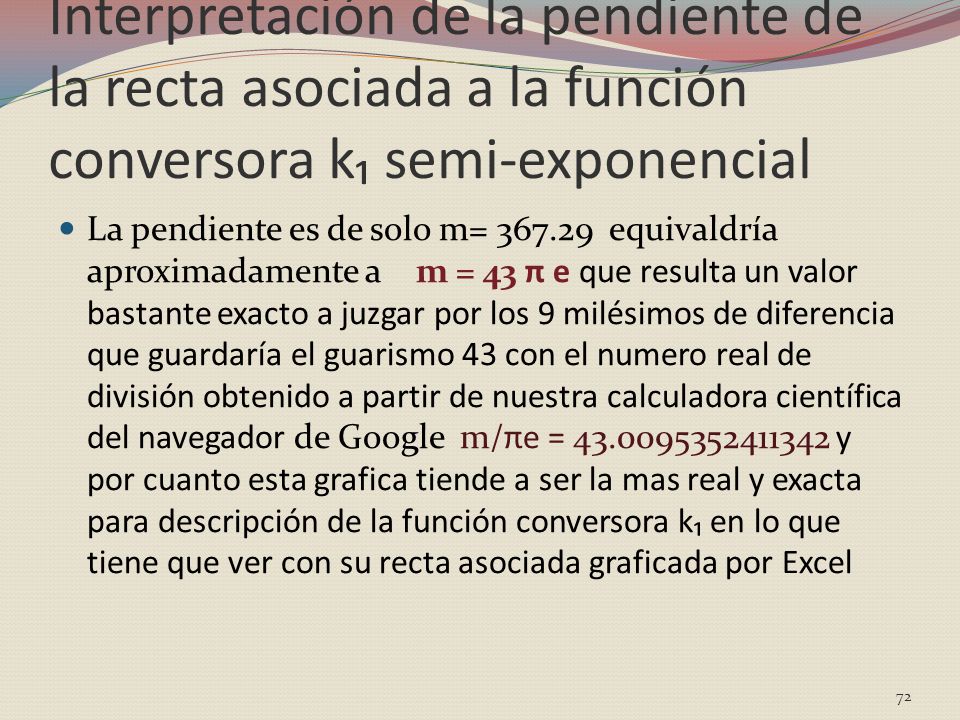 Interpretación de la pendiente de la recta asociada a la función conversora k₁ semi-exponencial