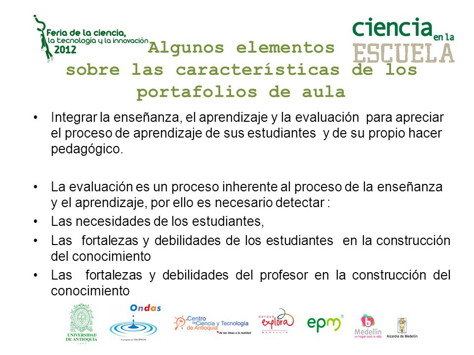 Algunos elementos sobre las características de los portafolios de aula