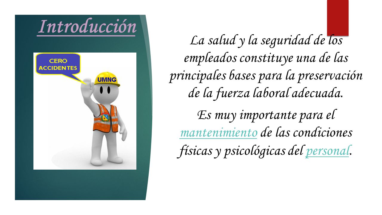 Introducción La salud y la seguridad de los empleados constituye una de las principales bases para la preservación de la fuerza laboral adecuada.