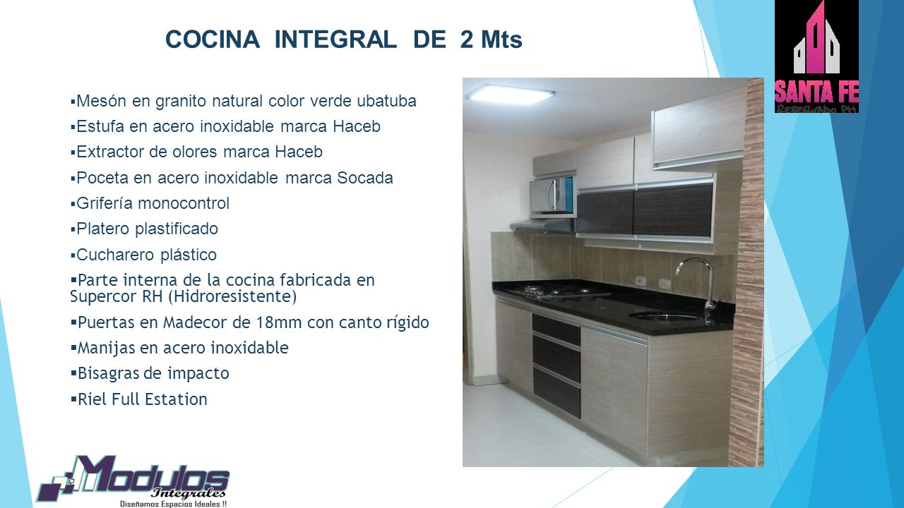 COCINA INTEGRAL DE 2 Mts Mesón en granito natural color verde ubatuba