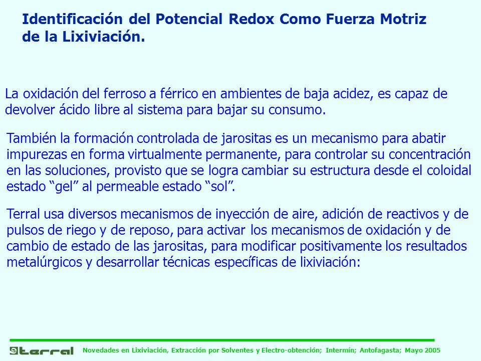Identificación del Potencial Redox Como Fuerza Motriz de la Lixiviación.