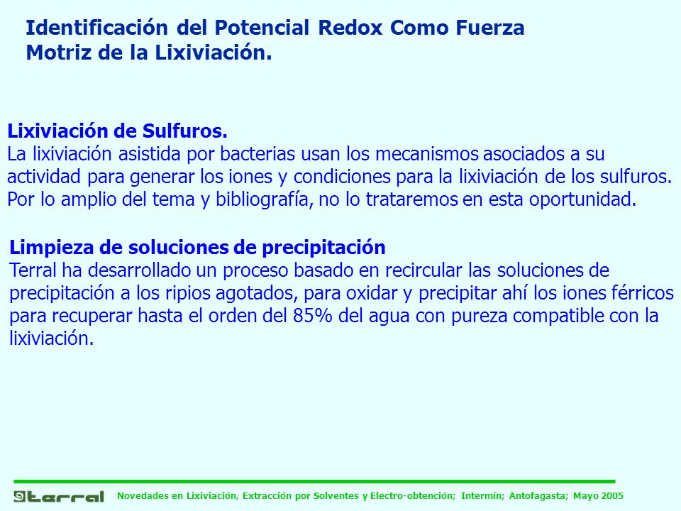 Identificación del Potencial Redox Como Fuerza Motriz de la Lixiviación.
