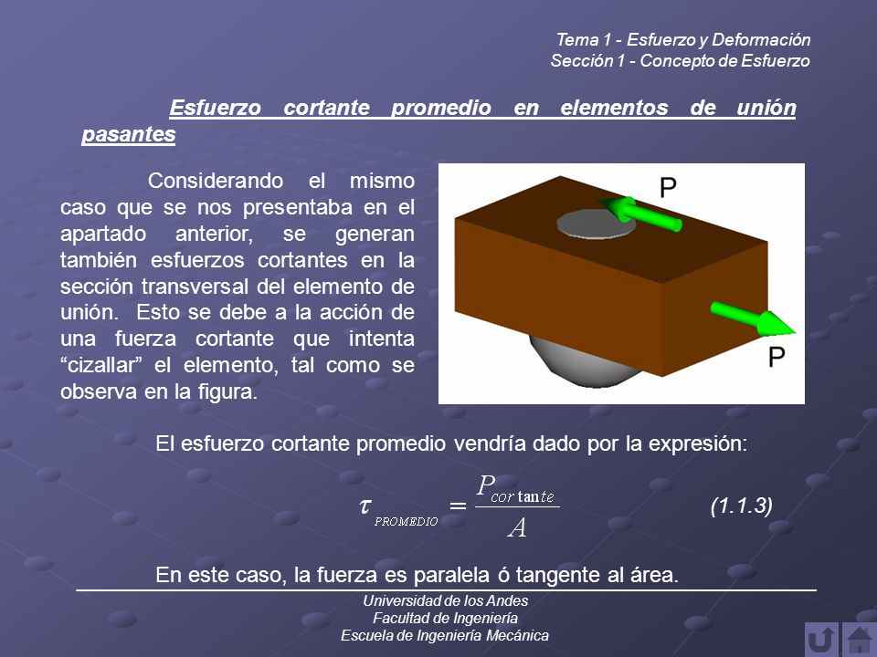 Esfuerzo cortante promedio en elementos de unión pasantes