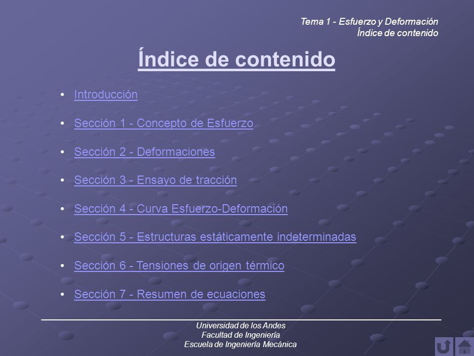 Índice de contenido Introducción Sección 1 - Concepto de Esfuerzo