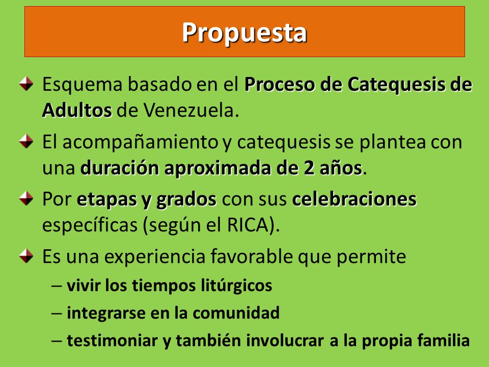 Propuesta Esquema basado en el Proceso de Catequesis de Adultos de Venezuela.