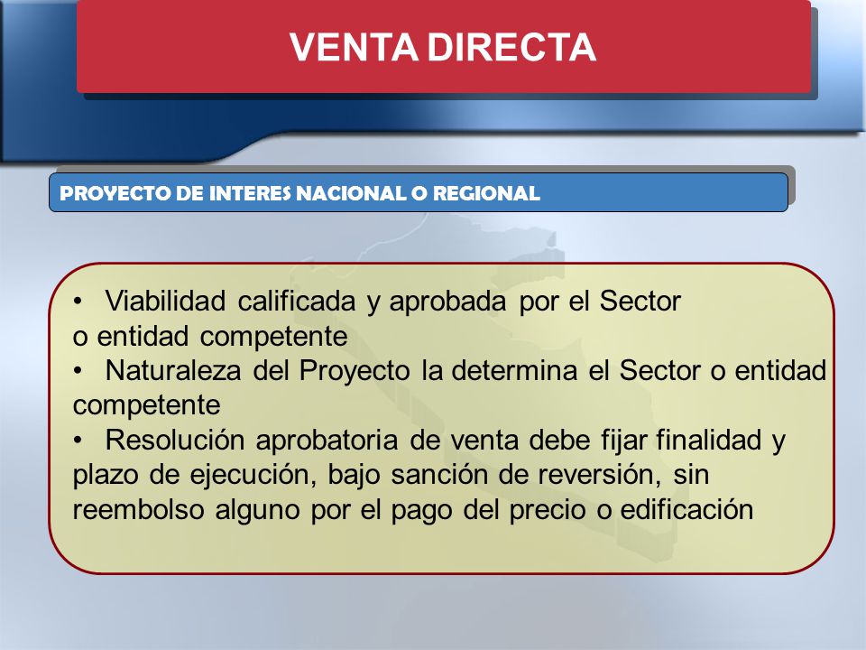 VENTA DIRECTA Viabilidad calificada y aprobada por el Sector