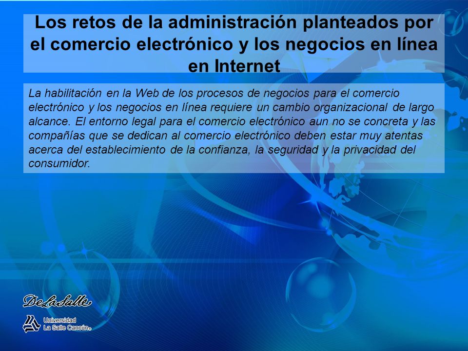 Los retos de la administración planteados por el comercio electrónico y los negocios en línea en Internet