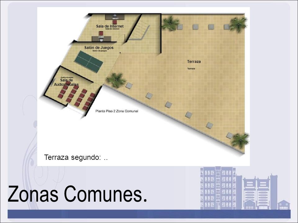 Zonas Comunes. Terraza segundo: .. Sala de Internet Salón de Juegos