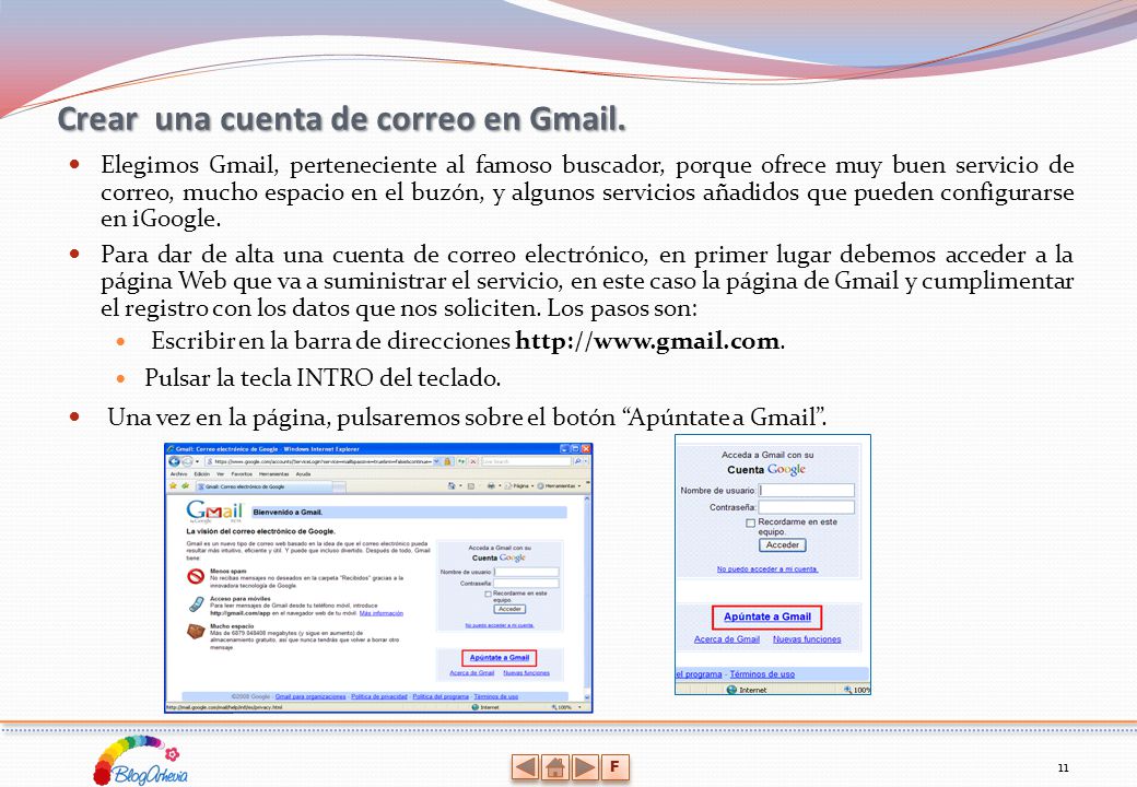 Crear una cuenta de correo en Gmail.