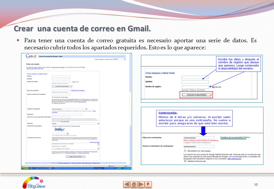 Crear una cuenta de correo en Gmail.