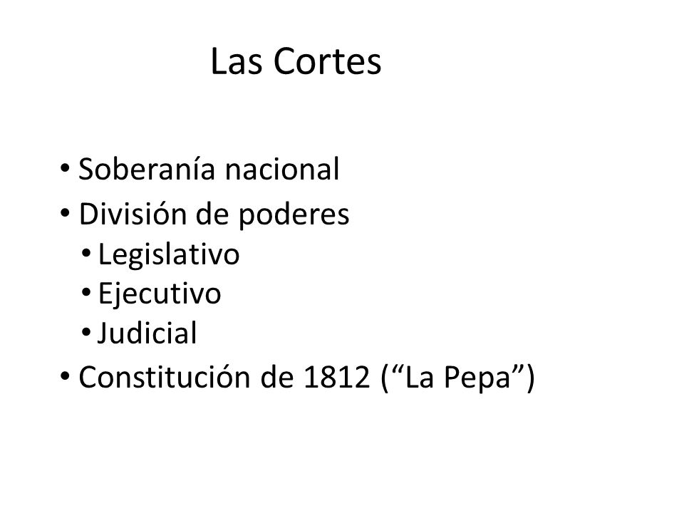 Las Cortes Soberanía nacional División de poderes
