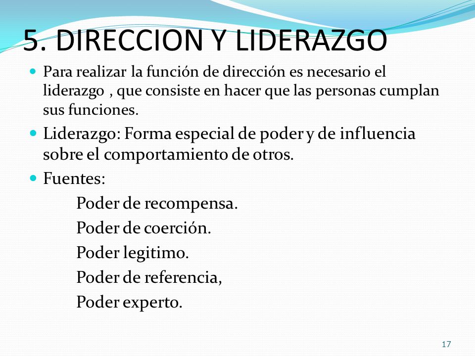 5. DIRECCION Y LIDERAZGO