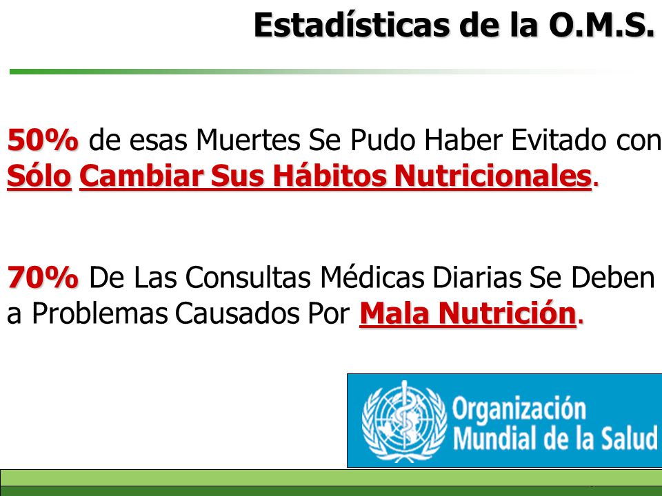 Estadísticas de la O.M.S. 50% de esas Muertes Se Pudo Haber Evitado con Sólo Cambiar Sus Hábitos Nutricionales.