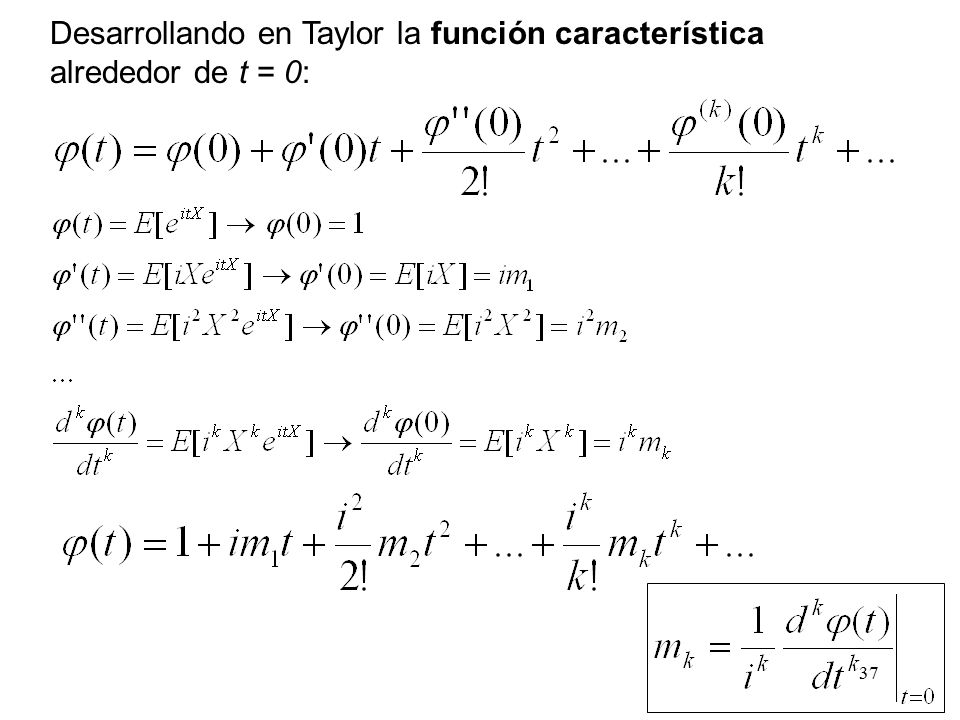 Desarrollando en Taylor la función característica alrededor de t = 0: