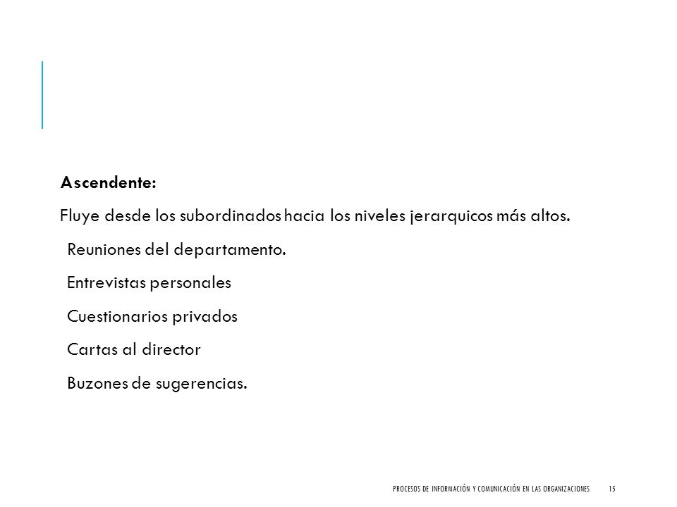 Fluye desde los subordinados hacia los niveles jerarquicos más altos.