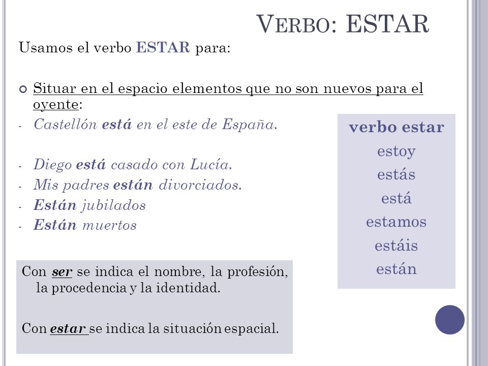Verbo: ESTAR verbo estar estoy estás está estamos estáis están