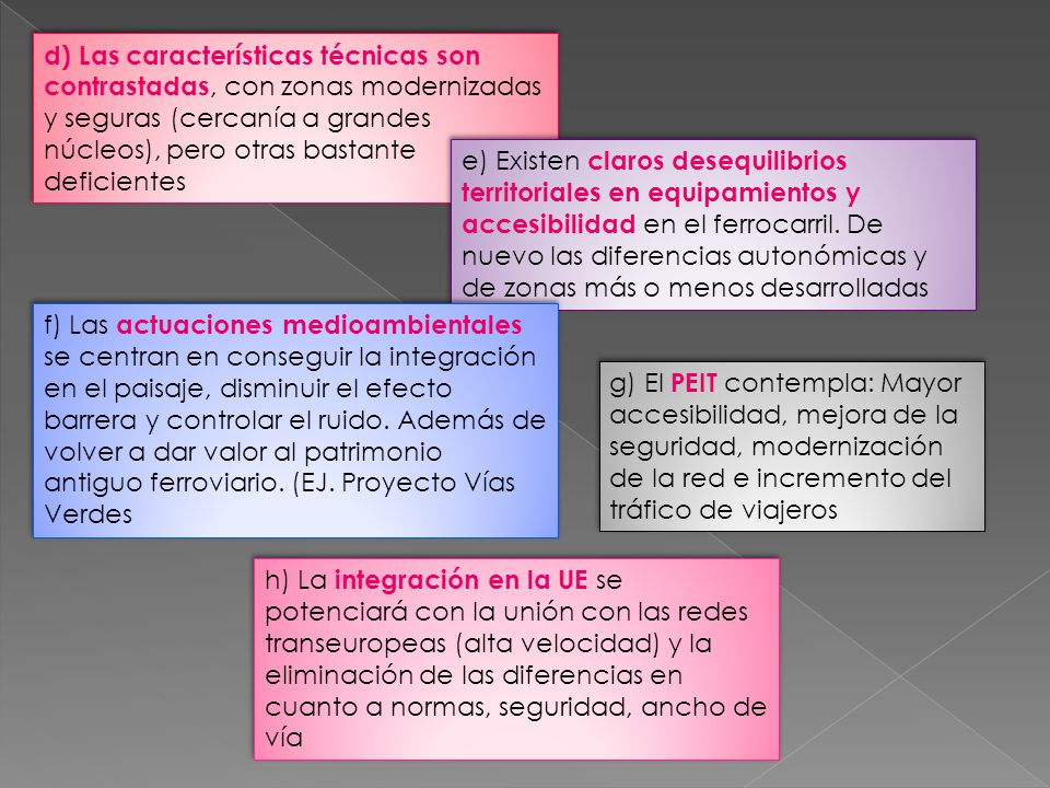 d) Las características técnicas son contrastadas, con zonas modernizadas y seguras (cercanía a grandes núcleos), pero otras bastante deficientes