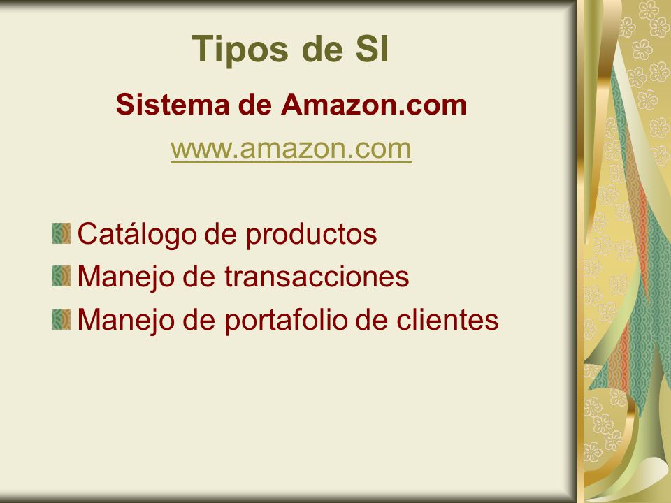Tipos de SI Sistema de Amazon.com   Catálogo de productos