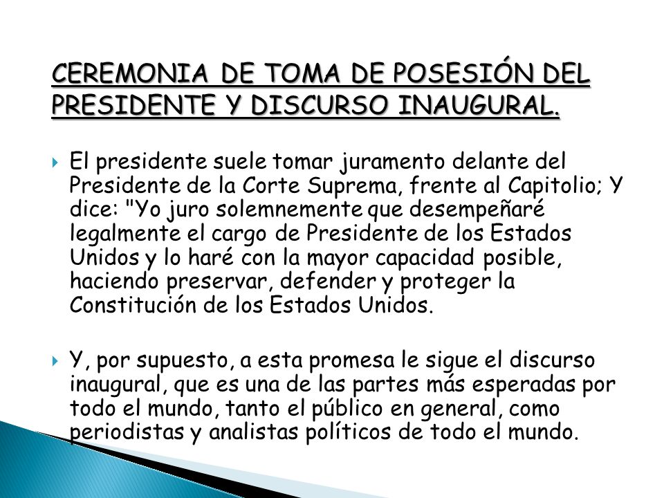 CEREMONIA DE TOMA DE POSESIÓN DEL PRESIDENTE Y DISCURSO INAUGURAL.