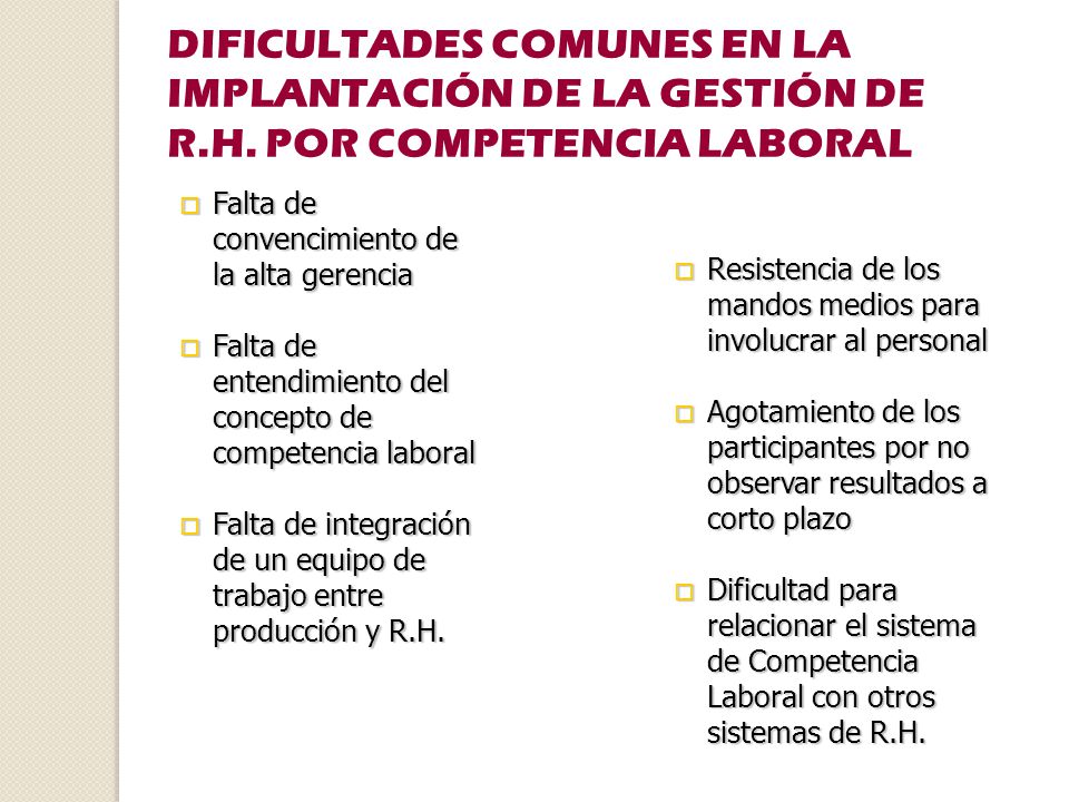 DIFICULTADES COMUNES EN LA IMPLANTACIÓN DE LA GESTIÓN DE R. H