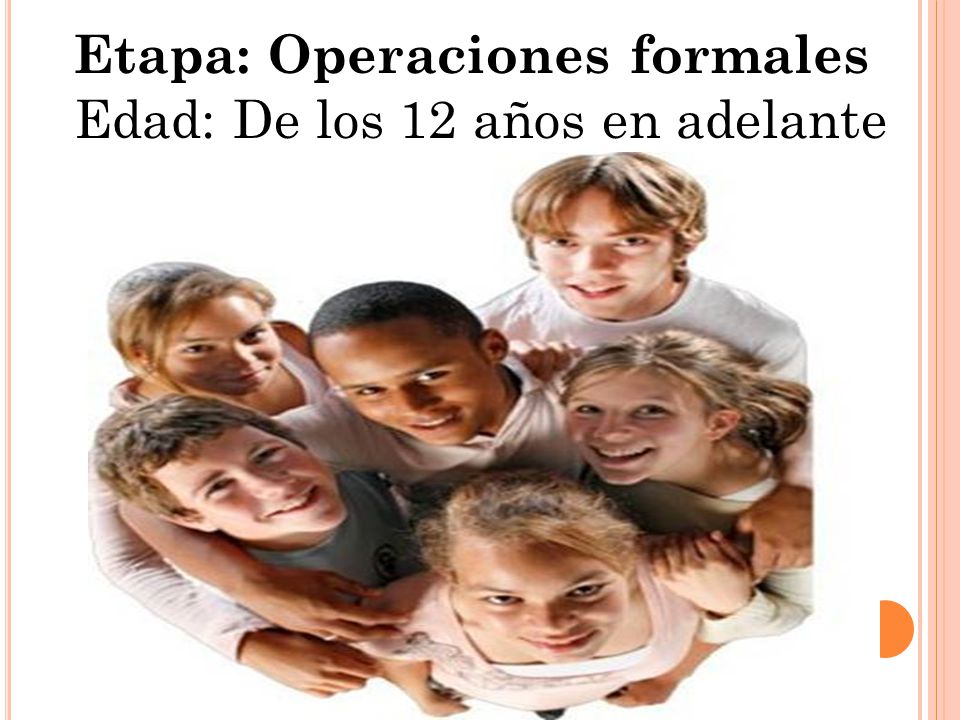 Etapa: Operaciones formales Edad: De los 12 años en adelante