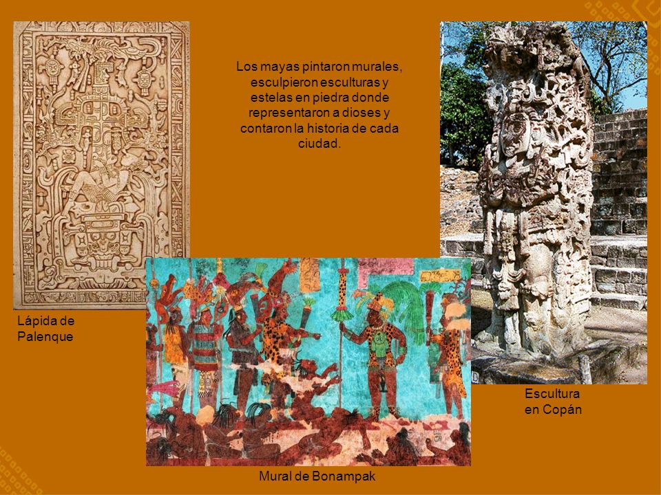 Los mayas pintaron murales, esculpieron esculturas y estelas en piedra donde representaron a dioses y contaron la historia de cada ciudad.