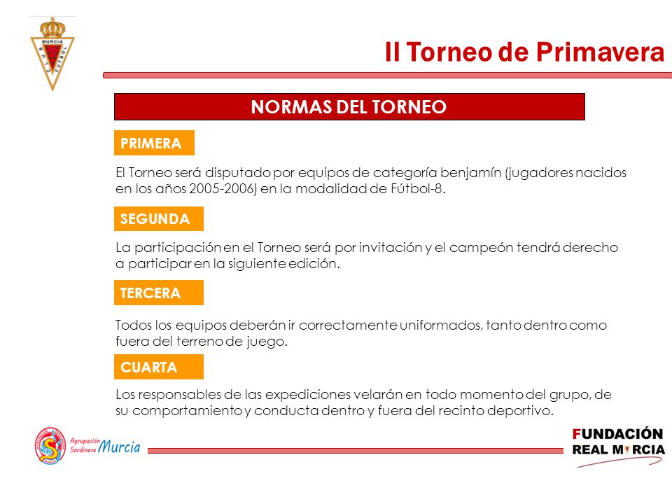 II Torneo de Primavera NORMAS DEL TORNEO PRIMERA SEGUNDA TERCERA