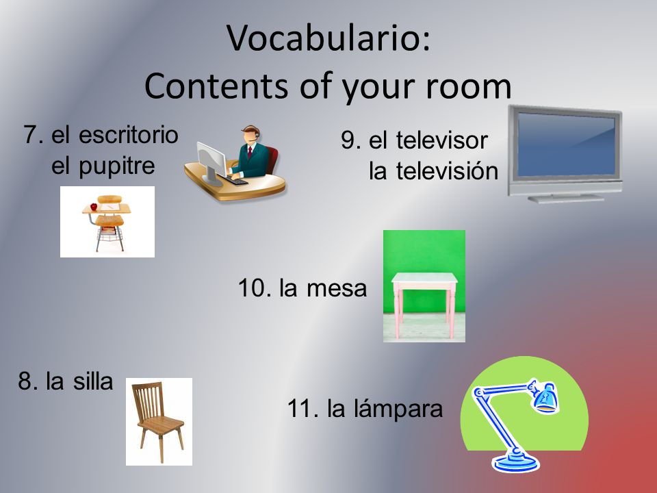 Vocabulario: Contents of your room
