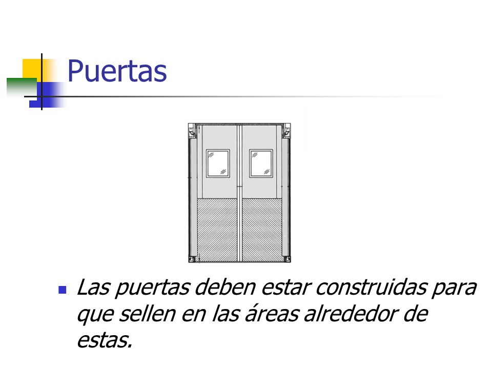 Puertas Las puertas deben estar construidas para que sellen en las áreas alrededor de estas.