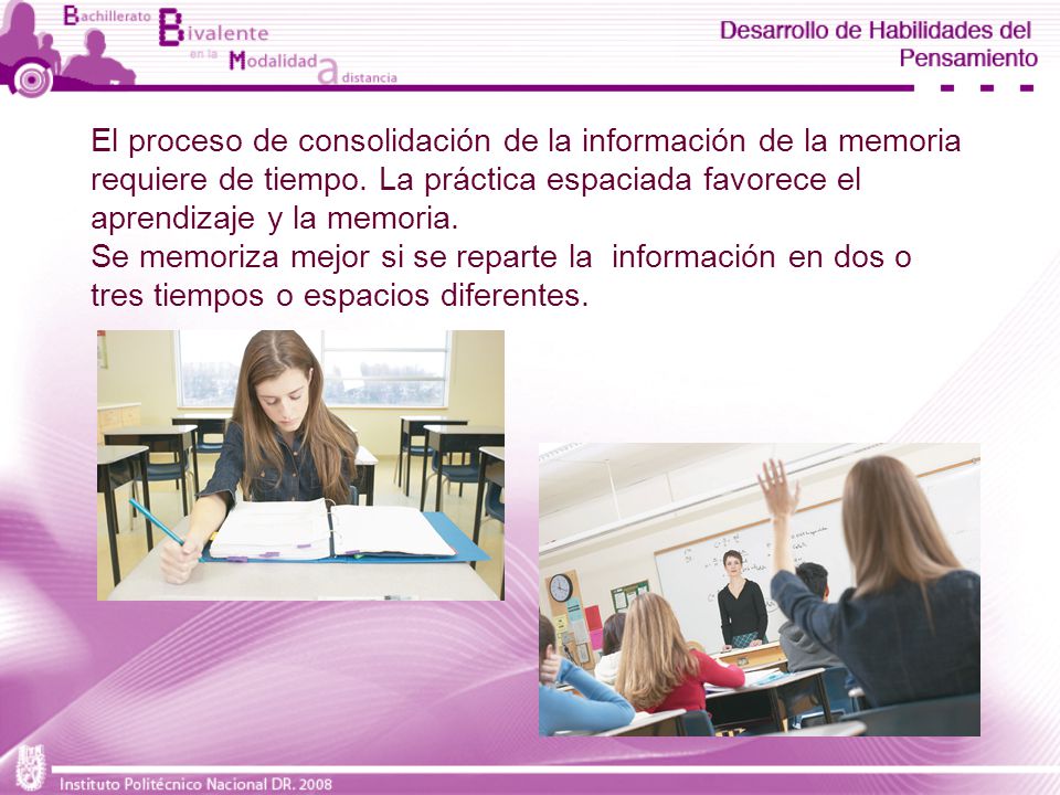 El proceso de consolidación de la información de la memoria requiere de tiempo.