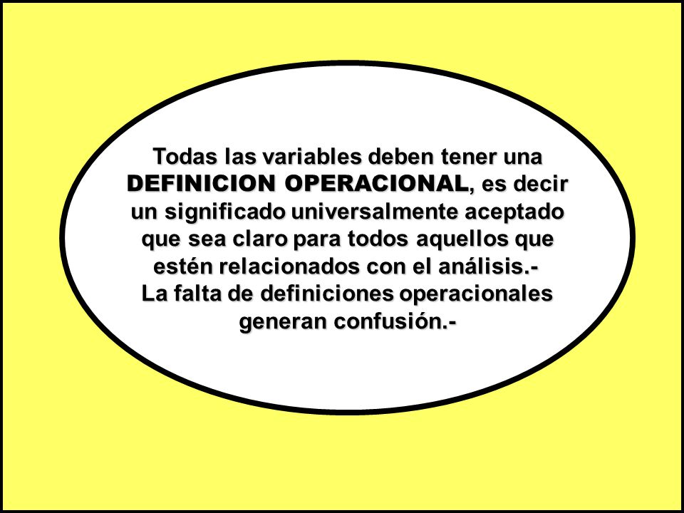 Todas las variables deben tener una DEFINICION OPERACIONAL, es decir