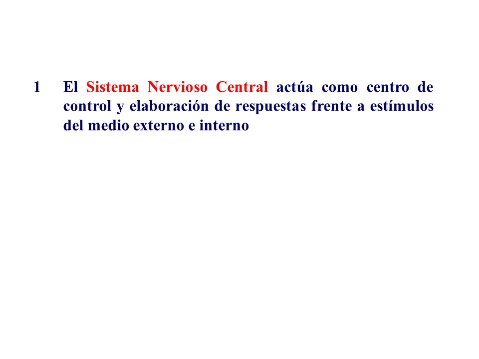 1 El Sistema Nervioso Central actúa como centro de control y elaboración de respuestas frente a estímulos del medio externo e interno