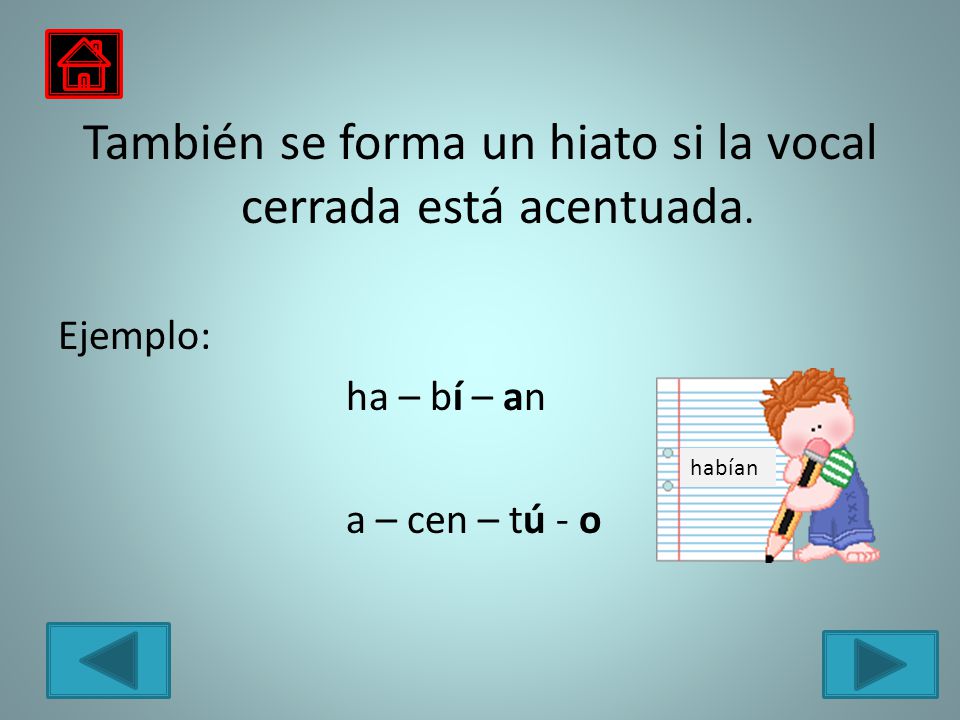 También se forma un hiato si la vocal cerrada está acentuada.