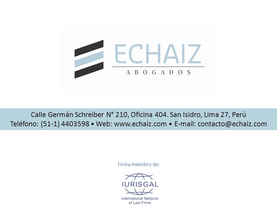 Calle Germán Schreiber N° 210, Oficina 404. San Isidro, Lima 27, Perú