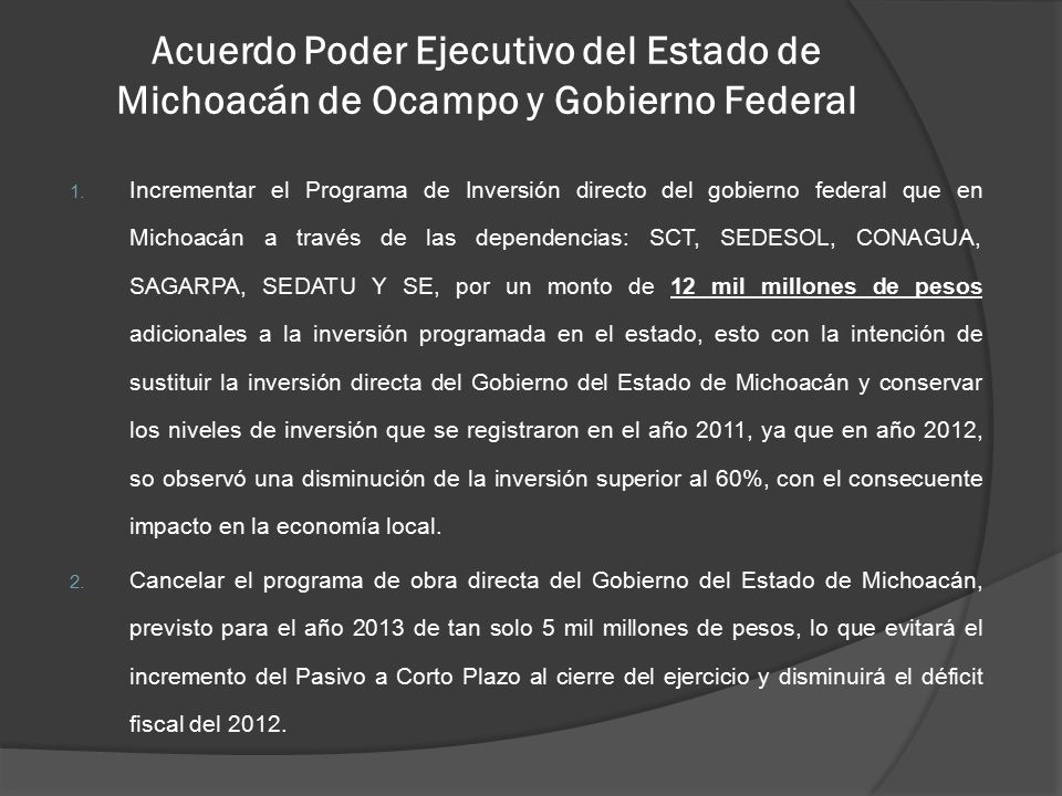 Acuerdo Poder Ejecutivo del Estado de Michoacán de Ocampo y Gobierno Federal