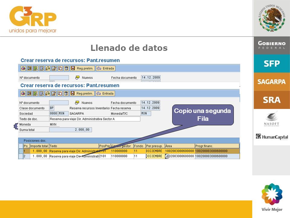 Llenado de datos 1 Copiar fila Copio una segunda Fila 2