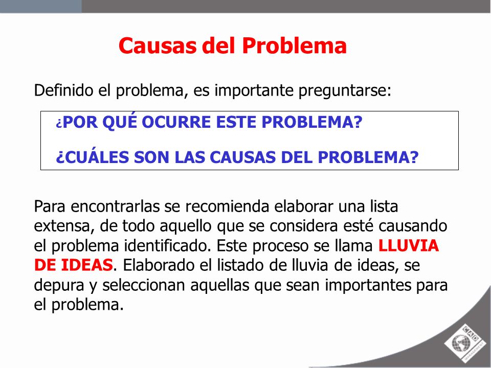 Causas del Problema Definido el problema, es importante preguntarse: