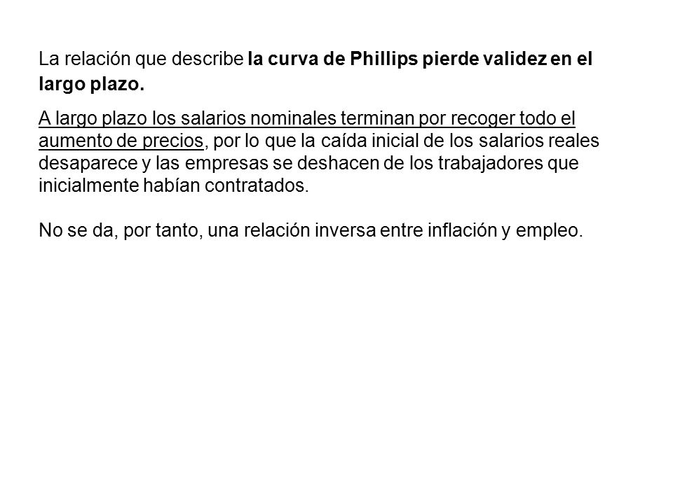 La relación que describe la curva de Phillips pierde validez en el largo plazo.