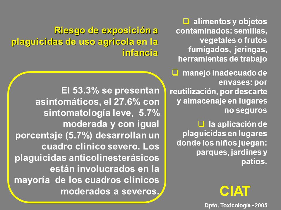 CIAT Riesgo de exposición a plaguicidas de uso agrícola en la infancia