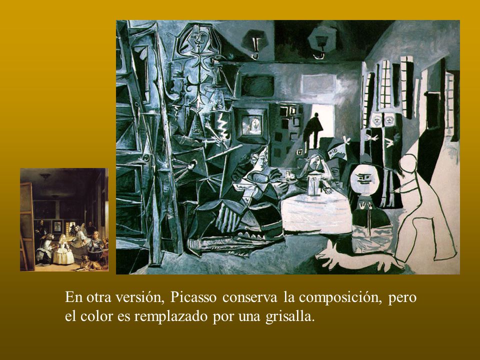 En otra versión, Picasso conserva la composición, pero el color es remplazado por una grisalla.